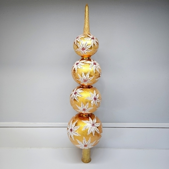 VINTAGE Christopher Radko White Poinsettia Gold 4 Tier Finial Topper 16" 1998 - Picture 1 of 9